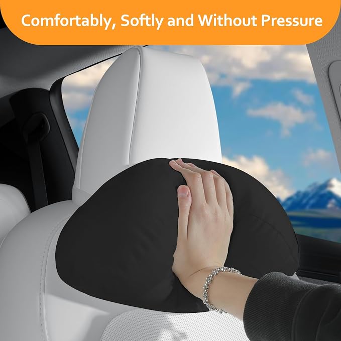 Soft car headrest for Model 3 Y S X Highland Juniper Accessories Complies with The Original OEM Factory Standards No Pressure no Odor Easy to Clean Pain Relief Car Neck Pillow 2pc Black