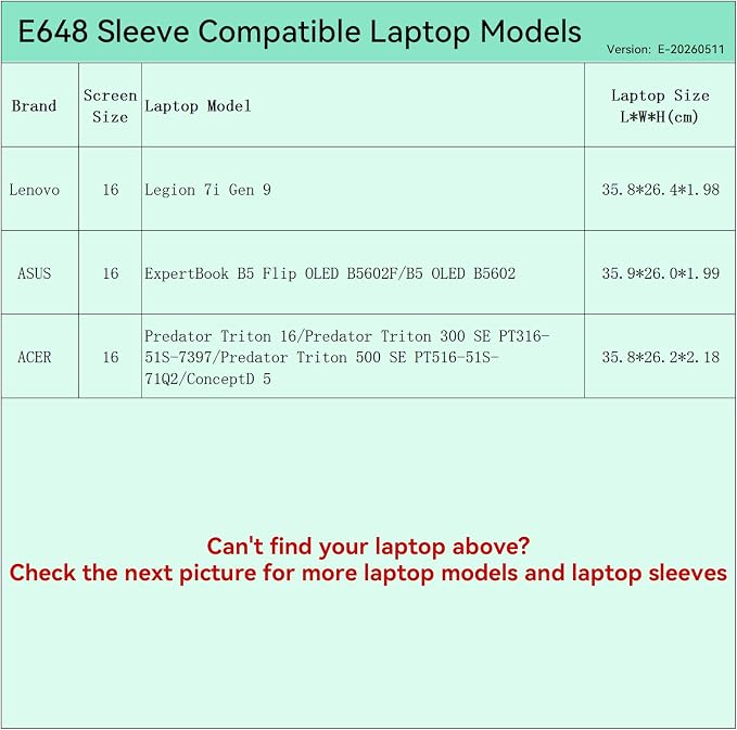 Smatree Elite Laptop Sleeve for 16 inch Lenovo Legion 7i Gen 9, ASUS ExpertBook B5, ACER Predator Triton 500 SE/300SE, ACER ConceptD 5, Protective Laptop Case with Pocket (E648)