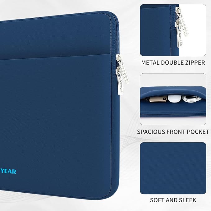 RAINYEAR Laptop Sleeve Case 13.3 Inch, Protective Portable Case with Front Pocket, Briefcase Handbag Laptop Bag Compatible with 13.3-14 Inch Laptop PC, 14 Inch MacBook Pro M5 M4 M3 M2 M1, Navy Blue