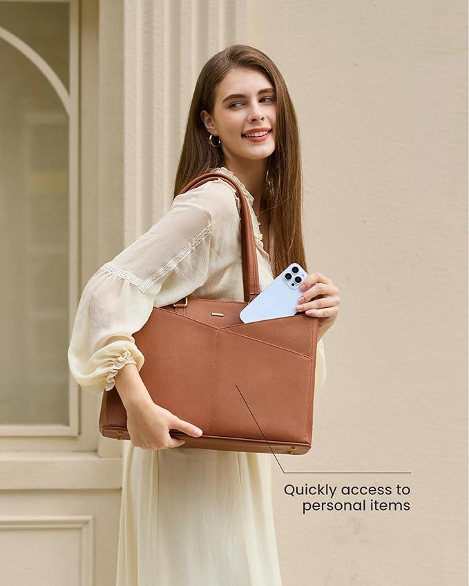 LOVEVOOK Laptop Tote Bag for Women,15.6 Inch Waterproof Computer Bags Women Business Office Work Bag Briefcase, Brown