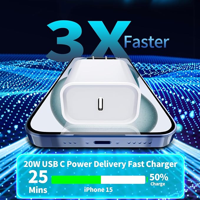 [Apple MFi Certified] iPhone 17 Charger Fast Charging, Linocell 4Pack 20W USB C Charger Dynamic Power Adapter Type C Wall Chargers + 6FT Type C Cord for iPhone 17/17 Pro/17 Pro Max/16/15/iPad/AirPods