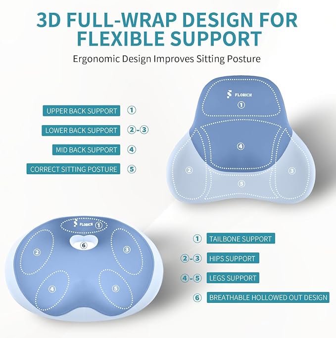 FLORICH Seat Cushion and Lumbar Support Pillow for Office Chair Car Neck Headrest Pillow Memory Foam Seat Pads Pressure Relief Back Cushion and Carseat Pads(Blue)