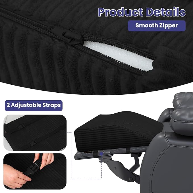 idee-home Recliner Leg Rest Cushion, Recliner Footrest Extender Pillow with Removable Corduroy Cover, Multi Purpose Ergonomic Foot Pillow Back & Lumbar Support Cushion for Bed Sofa Couch, Black