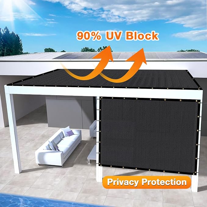 Artpuch Outdoor Pergola Shade Cover 7x17 FT Sun Shade Cloth with Grommets Black 90% UV Protection Canopy Patio Privacy Screen (Customized Available)