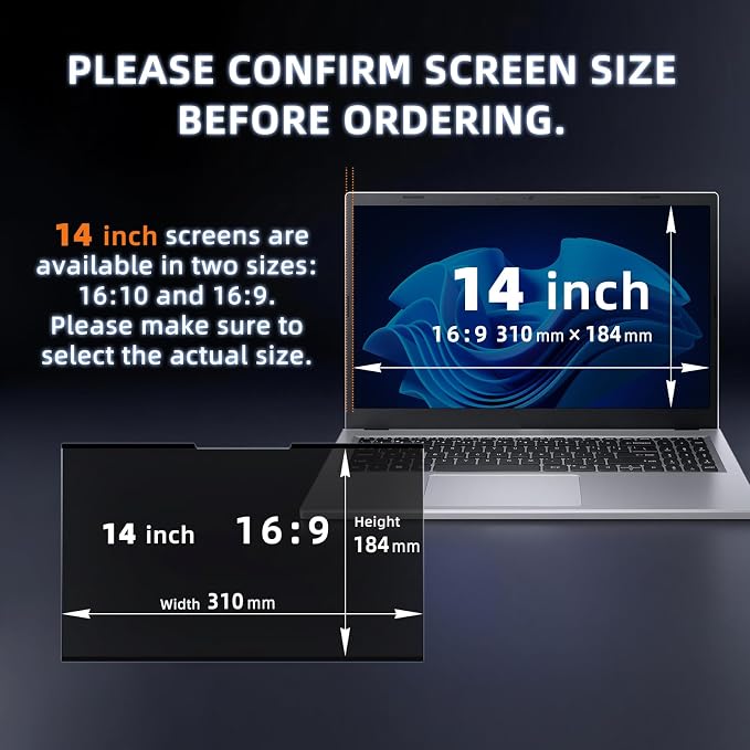 Nano-Adsorption Laptop Privacy Screen 14 inch 16:9, Removable Laptop Privacy Screen Protector, Anti Glare Blue Light Touchscreen compatible, Computer Private Filter
