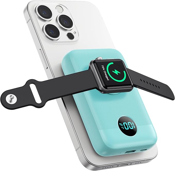 Magnetic Portable Charger 10800mAh,4-in-1 Wireless Power Bank with iWatch Charger, QC4.0+20W PD Fast Charging USB C Battery Pack with LCD Display for Magsafe,iPhone 17/16/15/14/13/12 Series,Green