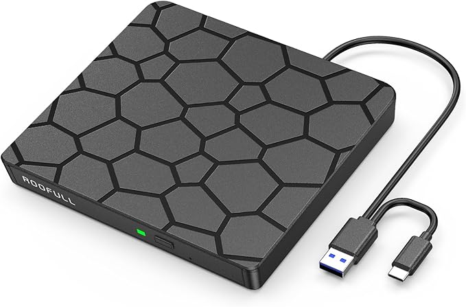ROOFULL External CD DVD Drive for Laptop, USB 3.0 & USB-C Portable CD/DVD-RW Disc Drive Reader Burner Writer Player for Windows 11/10/8/7 Laptop Mac MacBook Linux PC, RF868