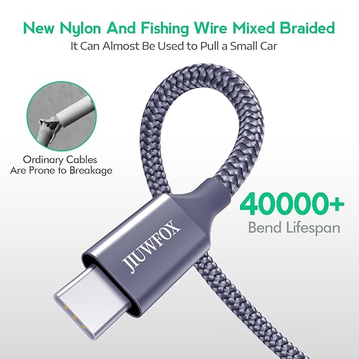 JIUWFOX Braided Car Carplay Cable for iPhone 17 16 Charger Cord, (3ft, 5Pcak) USB to USB C Cable Fast Charging for Samsung Galaxy S25 S24 S23 A17 A16, Pixel 10 9