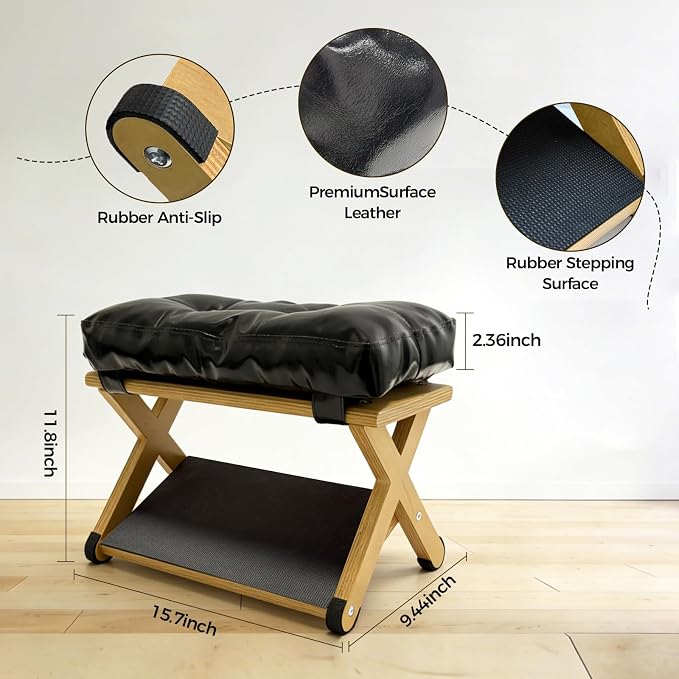 Foot Rest Under Desk, Wooden Double Step Foot Stool with Cushioned Top and Non-Slip Surface, Ergonomic Under Desk Footrest for Office, Home, Gaming and Work