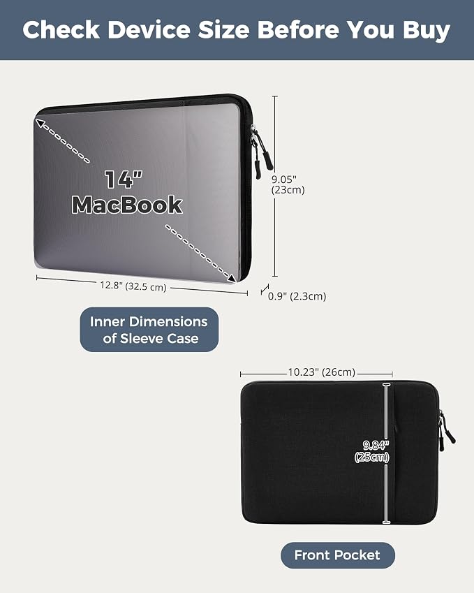 ProCase Laptop Sleeve 14" for MacBook Pro 14-Inch M5/M4/M3/M2/M1 Pro/Max 2026-2021, Computer Case Also Compatible with 14" HP Dell ASUS Lenovo Acer Chromebook -Black