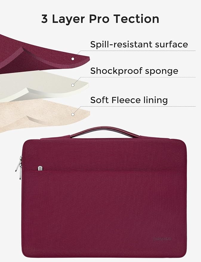 DOMISO 360 Protective Laptop Case 16 inch, 16 inch Laptop Sleeve Compatible with Mac Book Pro 16, Waterproof Computer Cases Bag with Handle,Wine