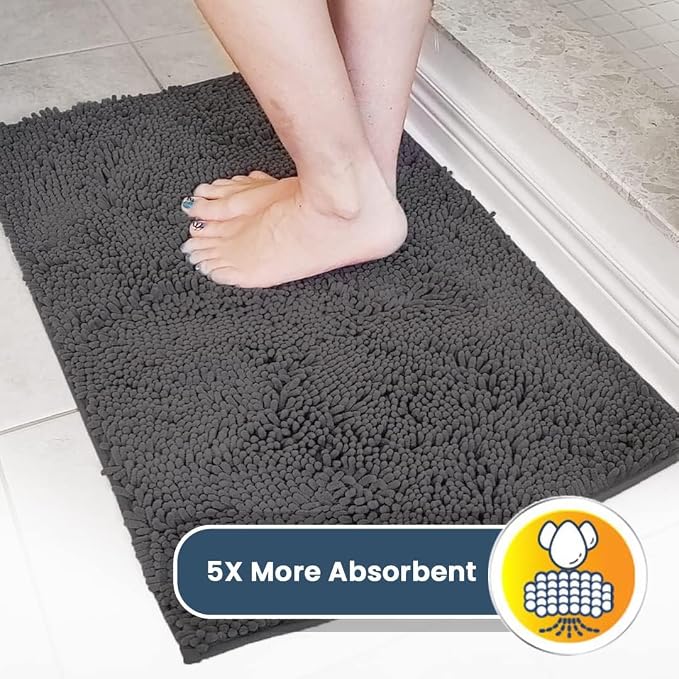 Muddy Mat® | Super Absorbent Door Mat Indoor, Microfiber Quick Dry Chenille Entryway Rug, Non-Slip Front Door Mat, Indoor Mats for Entryway, Machine Washable Pet Rug, Charcoal 24" x 120"