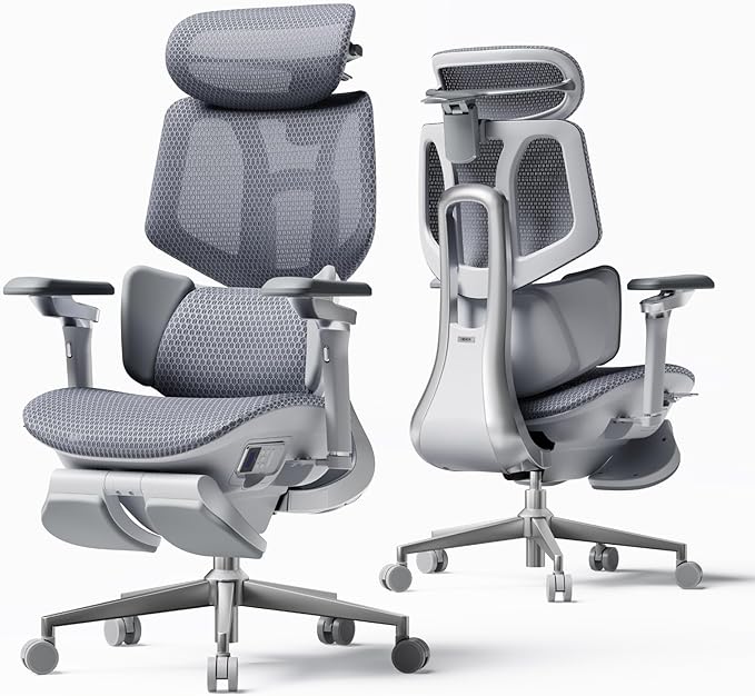 Hbada X7 Smart Ergonomic Chair, Office Chairs, Fully Automated Lumbar Tracking, 4D Adjustable Headrest, 720° Adjustable Armrests, Ventilated Seat Cushion, Swivel, Grey