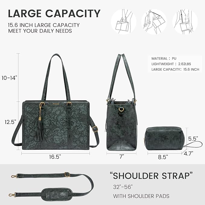 LOVEVOOK Laptop Bag for Women Vintage Leather Laptop Tote 15.6 inch Large Capacity Computer bag with Clutch Purse for Work