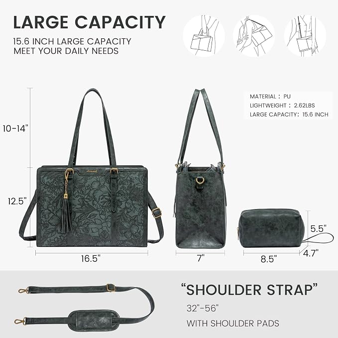 LOVEVOOK Laptop Bag for Women Vintage Leather Work Tote 15.6 inch Large Capacity Computer Bag with Clutch Purse for Teacher,Office,Casual