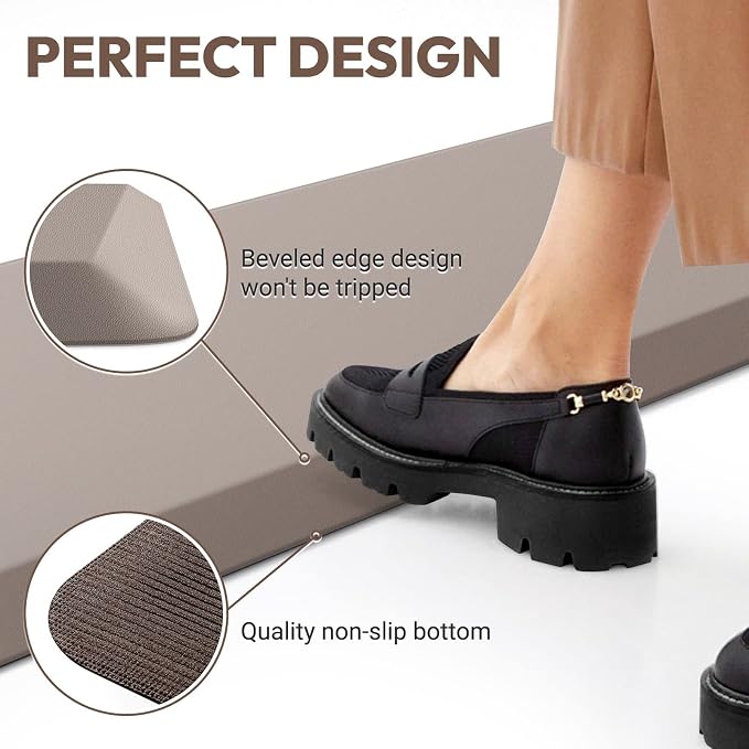 4/5 Inch Thick Kitchen Mat - Cushioned Anti Fatigue Mats for Kitchen Floor - Easy to Clean, Waterproof, Non-Slip Kitchen Rug for Sink, Office, Kitchen (30''x108'' Khaki)