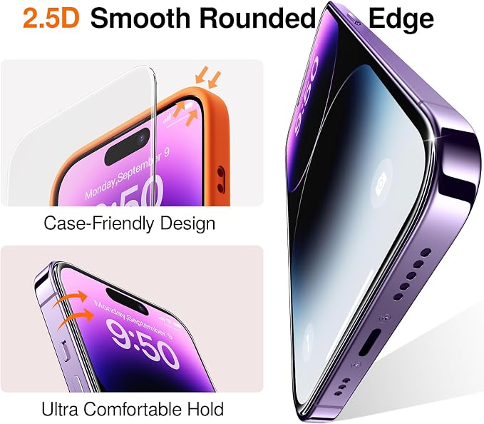 SMARTDEVIL 2 Pack Screen Protector for iPhone 14 Pro Max, 9H Hardness Military Grade Shatterproof HD Clear Tempered Glass, Easy to Install, Auto Bubble-Free and Dust-Free Box, Case Friendly