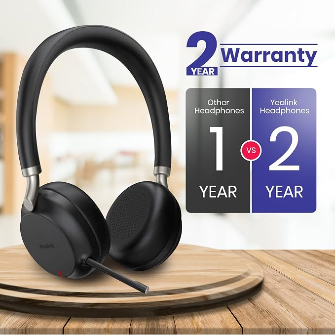 Global Teck Worldwide Yealink BH72 Wireless Bluetooth Stereo Headphones w/Mic, 35-Hour Battery, Wireless Charging, Work from Home Office - Zoom, Meet, Webex, Calls, Noise Cancellation Mic, GTW Cloth