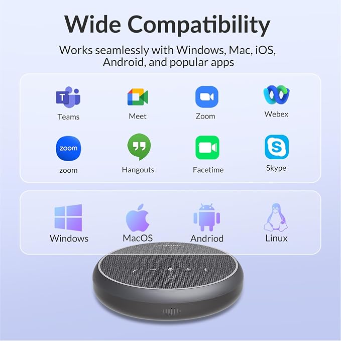 Conference Speakerphone, 3 AI Mics 360 Voice Pickup, Smart Noise Cancelling, Portable Speaker for Video Calls, Home Office & Small Team Meetings