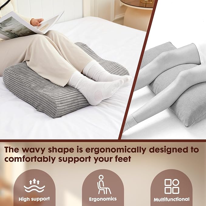 B Shape Corduroy Recliner Foot Pillow, Foam Extra Large Foot Rest Cushion with Adjustable Straps, Suitable for Bed Chair Sofa Headrest Back Lumbar Leg Support Pillow (Dark Grey)