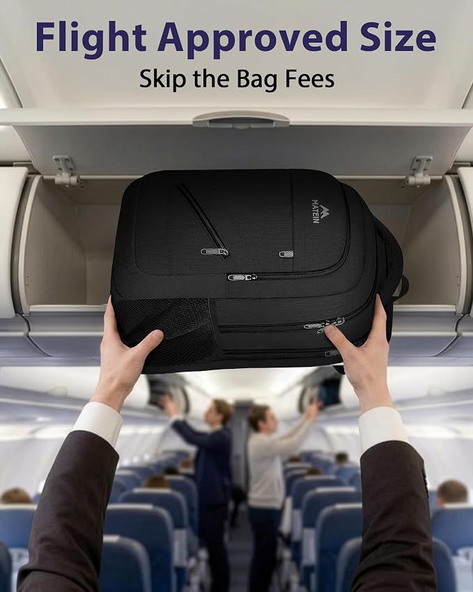 MATEIN 18.4 Inch Laptop Backpack 50 L, Extra Large Anti Theft Carryon Backpack TSA Approved, Work Business Bag with Multiple Compartments & Luggage Strap for Travel, Gifts for Men Women, Black