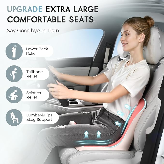 Car Seat Cushion and Lumbar Support Pillow, Larger Memory Foam Seat Cushion, Ergonomic L-Shaped Design Cushion for Back Pain Relief, Non-Slip Driving Cushion for Car, Office, Truck, Gifts for Mom-Pink