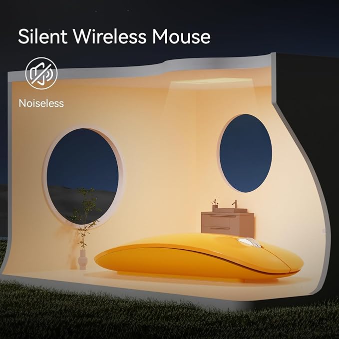 TENMOS M18 Bluetooth Mouse, USB C Rechargeable Wireless Mouse, Triple Mode (Dual Bluetooth+USB) Computer Silent Mice Portable with USB Receiver and Type C Adapter for Laptop/MacBook/iPad/PC - Orange