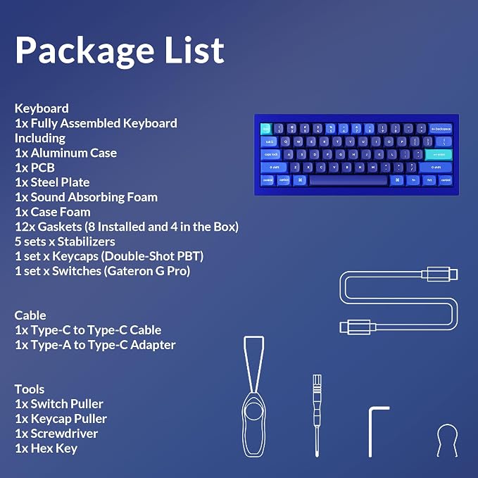 Keychron Q4 Wired Custom Mechanical Keyboard, QMK/VIA Programmable Macro, Full Aluminum, Hot-Swappable Gateron G Pro Blue Switch, 60% Layout Double Gasket Compatible with Mac and Windows - Blue