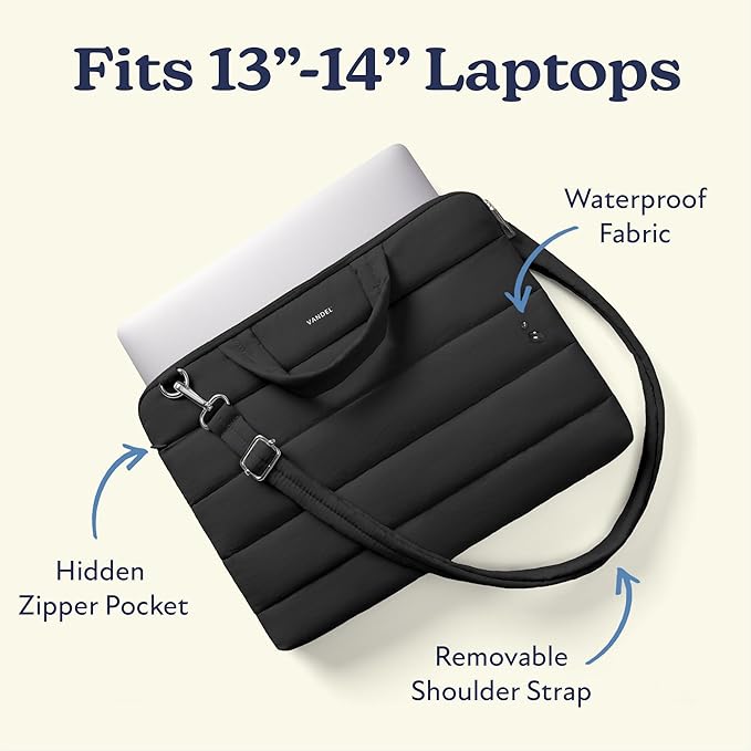 Vandel 13-14 inch Laptop Carrying Case Sleeve with Strap, Shoulder Bag with Handle, 14 in Laptop Computer Bag for Women, MacBook Air 13 Inch Carrying Case, MacBook Pro 14 in HP Messenger Carrier