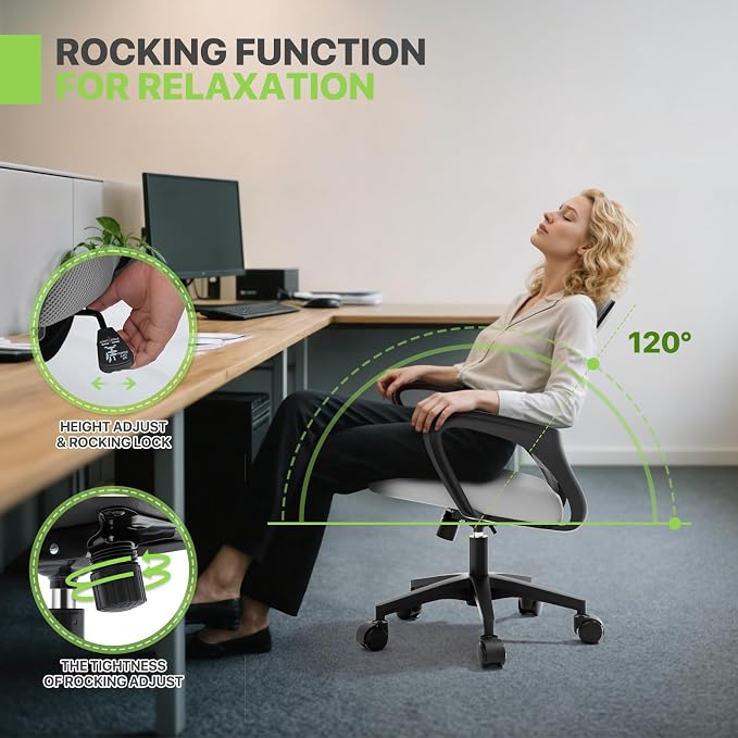 Magshion Ergonomic Office Chair 10 Pack, Mid-Back Mesh Desk Chair, Adjustable Swivel Computer Chair with Lumbar Support & Breathable Backrest for Gaming, Work, Study, 300 Lbs Capacity, Light Gray
