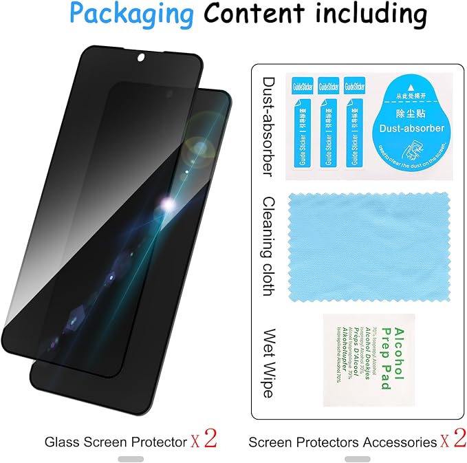 2 Pack Privacy Screen Protector for Samsung Galaxy S22 Plus/S22+|Anti-Spy Tempered Glass, Anti-Scratch, 9H Hardness & Easy Installation