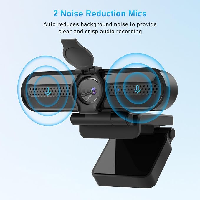 2K Webcam, FHD Computer Streaming Camera with 2K/30fps, 1080P/60fps, Autofocus, Dual Noise-Cancelling Microphones and Tripod, for Computer/Zoom/Skype/Teams/Laptop/MacBook/Windows