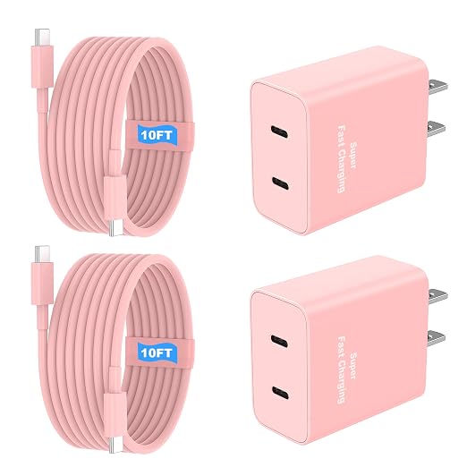 iPhone 17 16 15 Charger Fast Charging, 45W Dual USB C Android Phone Charger Block with 10FT Long Type C Cable Cord for Apple iPhone 17/Pro/Pro Max/Air/16/15 Plus/iPad/S26 Ultra/S25/S24/S23/S22(Pink)