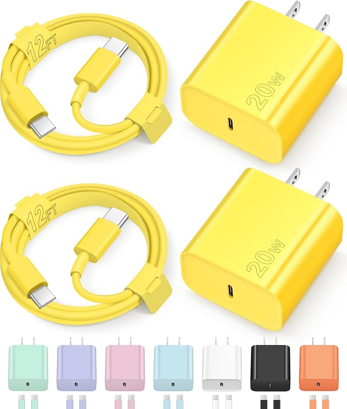 iPhone 17 16 15 Charger Fast Charging Type C Chargers USB C Charger Block iPhone 17 16 15 Air Pro Max Chargers with 12FT Cable for iPhone 17/17 Plus/17 Pro Max/16/16 Plus/16 Pro Max/15 Pro Max(Yellow)