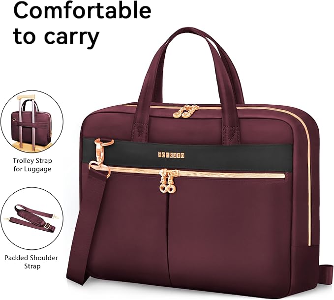 Ferkurn Laptop Bag Case Women Men Computer Bag Compatible with MacBook/HP/LG/Dell, Shoulder Strap Slim Carrying Messenger Briefcase, Wine Red, 15.6-16 Inch
