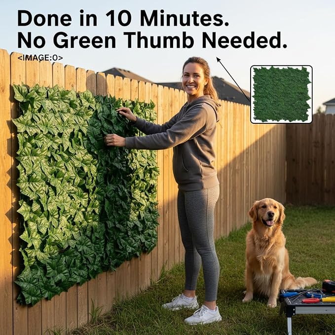 Faux Ivy Privacy Fence Screen Outdoor Expandable Artificial Greenery Roll Fake Hedge Wall Patio Green Plastic Leaf Plant Vine Grass Panels Gate Covering for Garden Yard Balcony (320 X 40 in)
