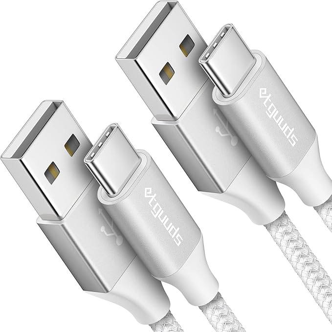 etguuds USB to USB C Cable 2ft, 2-Pack USB A to Type C Charger Cord Fast Charging for Samsung Galaxy A17 A16 A15 A26 A36 A56, S25 S24 S23 S22 S21 S20 S10 Note 20, for iPhone 17 16 15, Moto, White