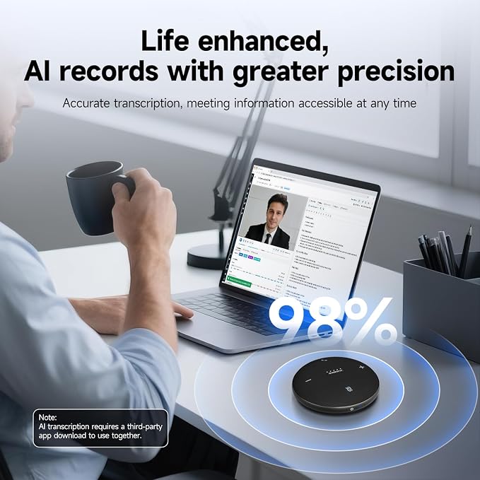SVBONY SVHub Omni2 Conference Speaker and Microphone, Portable Speakerphone, 4 Noise-Canceling Microphones, Enhanced Voice Pickup, 8 Hours of Call Time, for Home Office Use