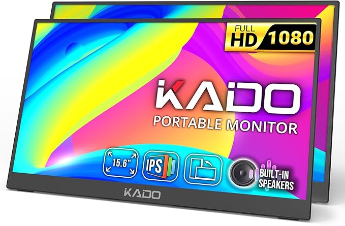 Kado 2-Pack Portable Monitor 15.6-inch FHD 1080p, 45W Reverse Charging Ultra-Slim Laptop Monitor 1920x1080 with Built-in Speakers, IPS Display Kickstand for PC, Mac, Phone, Xbox, PS5, USB-C & HDMI