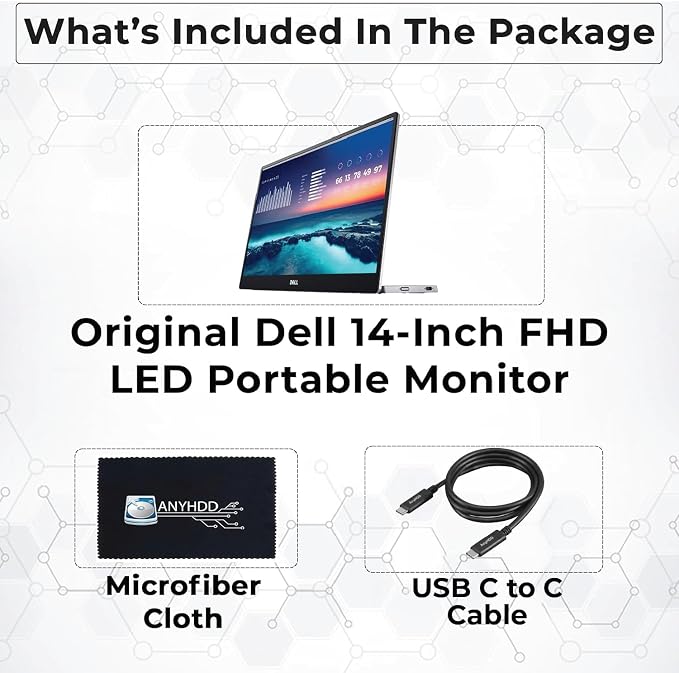 Dell P1424H 14-Inch Portable Monitor for FHD LED with Dual-Screen Productivity, in-Plane Switching, USB-C Connectivity, Low Blue Light, and Display Manager Software