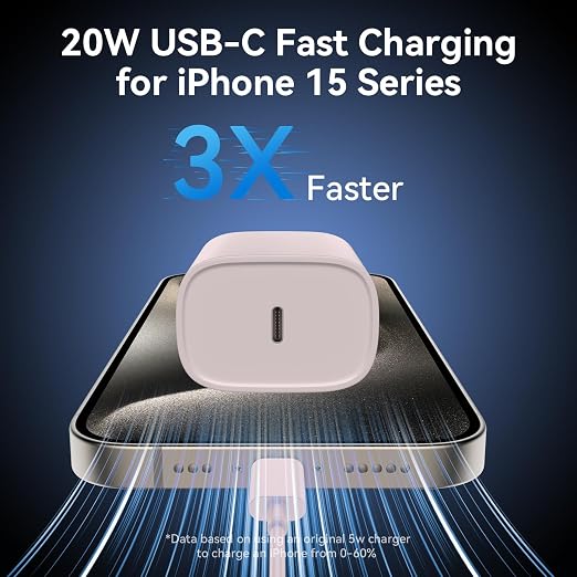 Phone 17 16 15 Charger Fast Charging Type C Chargers USB C Fast Charger Block & Phones 17 Charger Cord 6.6FT Long USB C Charging Cable for i.Phone 17/17 Pro/17 Pro Max/Air/Phone 16 15 Pro Max,Pink
