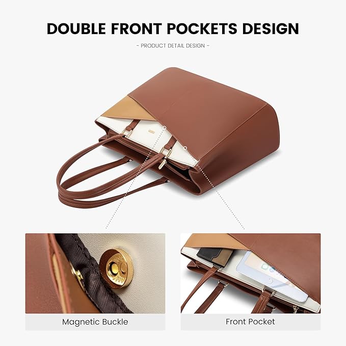LOVEVOOK Laptop Tote Bag for Women, Office Work Bag Briefcase fit for 15.6 inch Laptop, Large Capacity Teacher Computer Bag Handbag Brown/Apricot/Beige