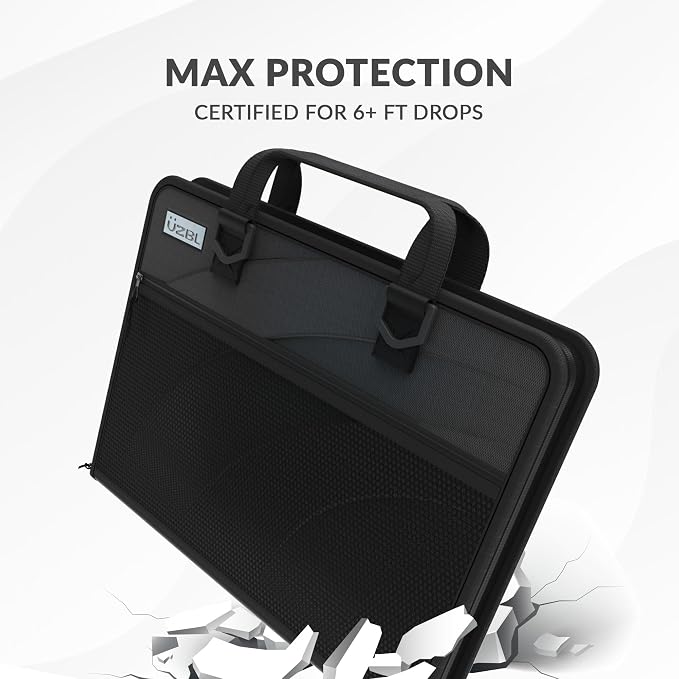 UZBL 13-14 Inch Zip Lite Always-on Chromebook Protective Hard Case with Accessory Pouch & Shoulder Strap
