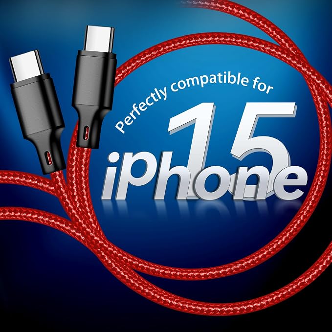 USB C to USB C Charger Cable, 3Pack 6FT Type C Fast Charging Cord Compatible for iPhone 15/16/17/Pro/Max/Plus, iPad Pro Air Ps5 Controller Samsung Galaxy - Red