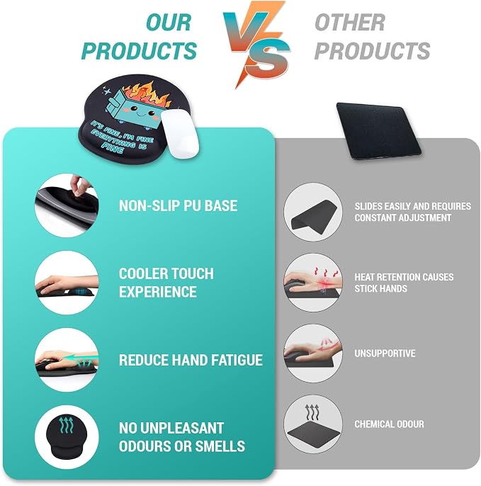 Cute Funny Ergonomic Mouse Pad Wrist Support, Dumpster on Fire Gel Mouse Pads with Wrist Rest, Comfortable Pain Relief Mousepad with Non-Slip PU Base for Gaming Work Desk Accessories Office Decor
