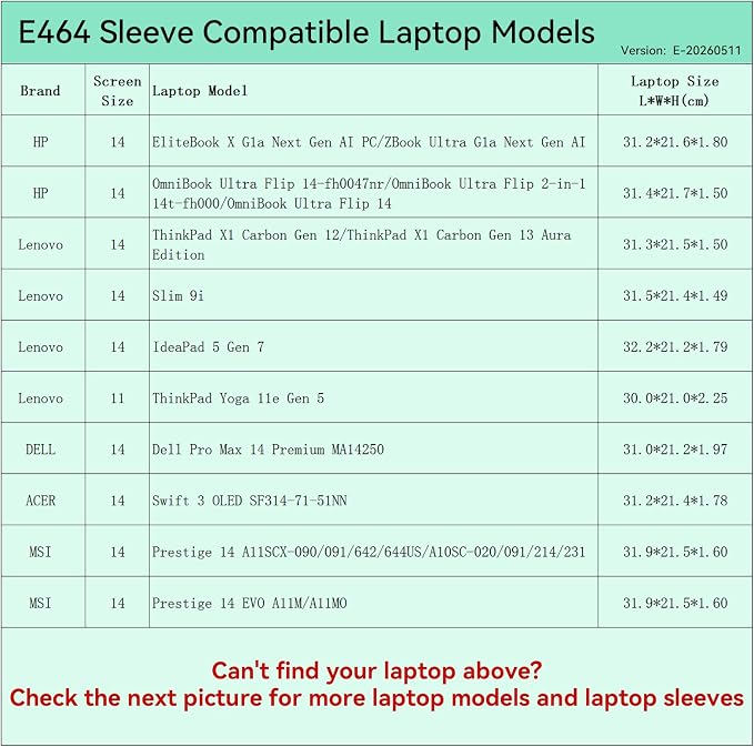 Smatree Elite Laptop Sleeve for 14 inch HP EliteBook/ZBook Ultra/OmniBook, Lenovo ThinkPad Yoga/IdeaPad/Slim, DELL Pro Max 14 Premium, ACER Swift, MSI, Protective Laptop Case with Pocket(E464)