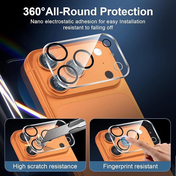 NEW'C 3x Screen Protector for iPhone 17 Pro Max (6.9 inches)+ 3x Camera Lens Protector, Sensor Protection, Case Friendly Tempered Glass Film, Ultra Resistant, Easy installation tool include