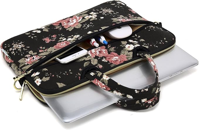 kayond Black C Rose Patten water resistant Laptop Shoulder Messenger Bag Case Sleeve for 14 Inch 14.1 Inch Laptop,Laptop Briefcase