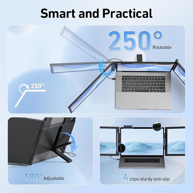 Laptop Screen Extender, 14’’ FHD 1080P Triple Portable Monitor for Laptop with Ultra-Slim IPS Display, USB-C Plug and Play Multi Screen Attachment for 14"-15.6" Laptops