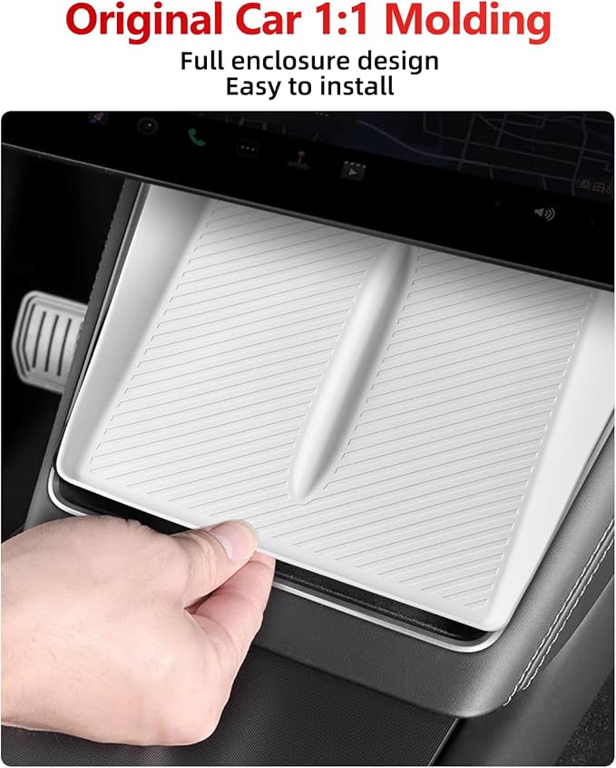 White Center Console Silicone Mat Conpatible vith Tesla Model 3 Highland 2024-2026, Waterproof Spill Proof Center Console Liner Pad, Non-Slip Vireless Charging Friendly Interior Accessories(Style A)